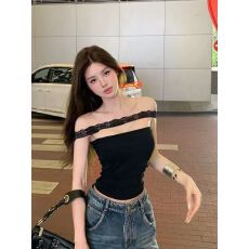 批发带胸垫 飘带美背抹胸背心女夏季褶皱修身内搭纯欲外穿上衣
