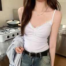 批发法式V领蕾丝打底吊带背心女夏季内搭美背百搭显瘦无袖上衣