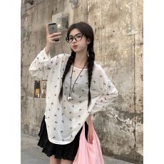 批发双面穿蝴蝶结印花长袖<b class='q'>T</b><b class='q'>恤</b>女夏季小心机露背薄款防晒罩衫上衣