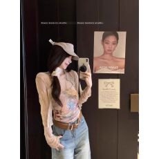 批发带胸垫 两件套装薄款长袖开衫外套女纯欲风内搭立体花朵背心