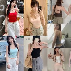 批发带胸垫 韩版纯色u背露背美背内衣一体背心修身内搭打底吊带