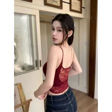批发带胸垫 后背蕾丝拼接<b class='q'>吊带</b>背心女夏季外穿U领短款美背小上衣