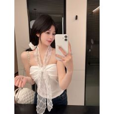 批发带胸垫 蕾丝挂脖吊带背心女夏季内搭美背外穿辣妹一字肩上衣