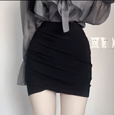 批发早春高腰<b class='q'>短裙</b>显瘦半身裙气质防走光<b class='q'>包臀</b>裙时尚黑色开叉修身设计感