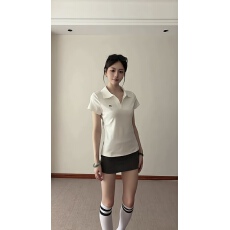 批发美式辣妹polo翻领正肩v领短袖t恤女修身百搭上衣显瘦<b class='q'>包臀</b>半身裙