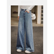 批发蓝色牛仔裤女小个子春夏新款气质显瘦高腰<b class='q'>长裤</b>