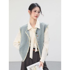 批发复古毛边牛仔马甲外套女秋2026新款时髦洋气宽松无袖坎肩背心马夹