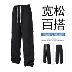 批发2025秋季新款美式复古运动裤男莱赛尔<b class='q'>亚麻</b>休闲高街宽松直筒长裤