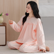 批发舒亭树春夏季薄款女纯棉拉架宫廷风优雅长袖蕾丝花边家居服<b class='q'>睡衣</b>套
