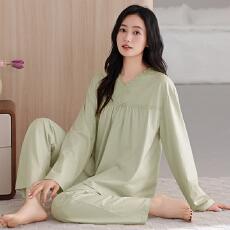 批发舒亭树春夏季薄款女纯棉拉架宫廷风优雅长袖蕾丝花边家居服<b class='q'>睡衣</b>套