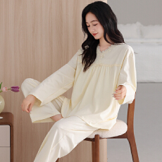 批发舒亭树春夏季薄款女纯棉拉架宫廷风优雅长袖蕾丝花边家居服<b class='q'>睡衣</b>套