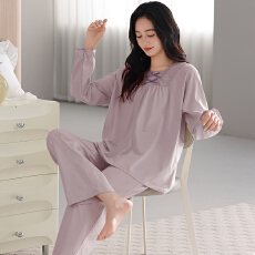 批发舒亭树春夏季薄款女纯棉拉架宫廷风优雅长袖蕾丝花边家居服<b class='q'>睡衣</b>套