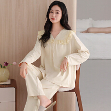 批发舒亭树春夏季薄款女纯棉拉架宫廷风优雅长袖蕾丝花边家居服<b class='q'>睡衣</b>套