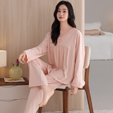 批发舒亭树春夏季薄款女纯棉拉架宫廷风优雅长袖蕾丝花边家居服<b class='q'>睡衣</b>套