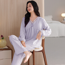 批发舒亭树春夏季薄款女纯棉拉架宫廷风优雅长袖蕾丝花边家居服<b class='q'>睡衣</b>套