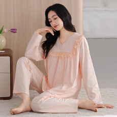 批发舒亭树春夏季薄款女纯棉拉架宫廷风优雅长袖蕾丝花边家居服<b class='q'>睡衣</b>套