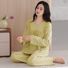 批发舒亭树春夏季薄款女纯棉拉架宫廷风优雅长袖蕾丝花边家居服<b class='q'>睡衣</b>套