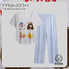 批发舒亭树夏季人棉少女背心短裤套带胸垫睡衣女可外穿舒适家居服套