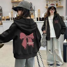 批发女童字母印花加绒拉链卫衣2024秋冬季新款儿童装女孩宽松<b class='q'>休闲</b>外套