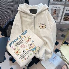 批发美式潮牌撞色格子拼接连帽卫衣外套女秋冬慵懒风oversize拉链开衫