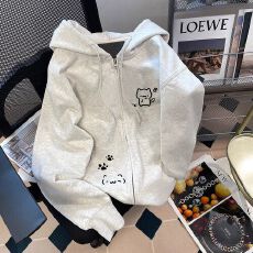 批发中大童秋季休闲时髦灰色卫衣拉链开衫男<b class='q'>女童</b>慵懒风<b class='q'>穿</b>搭连帽外套潮