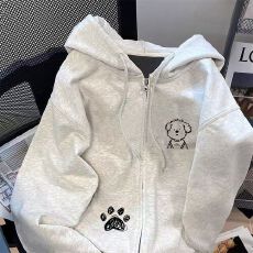 批发今年流行的新款卡通小狗卫衣外套女大童春秋时髦百搭连帽开衫上衣