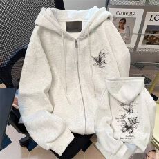 批发中大童美式慵懒风蝴蝶字母开衫卫衣女孩春秋新款休闲连帽拉链外套