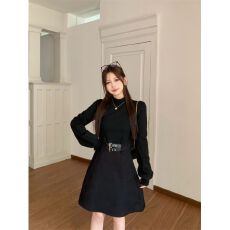 批发法式黑色内搭连衣<b class='q'>裙</b>子女秋冬2025年新款小个子掐腰<b class='q'>裙</b>约会穿搭礼服