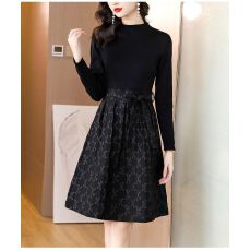 批发高级感黑色<b class='q'>连衣裙</b>女2025年春季新款<b class='q'>时尚</b>提花中长款收腰显瘦A字裙