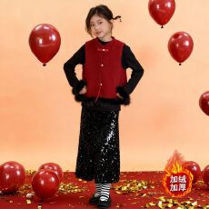 批发新中式<b class='q'>女</b><b class='q'>童</b>套装2026新款女孩加绒<b class='q'>马甲</b>裙子三件套儿童中国风拜年服