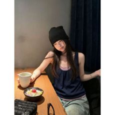批发【40支纯棉罗纹210<b class='q'>克</b>1*1】韩系甜妹风星星假两件背心夏季