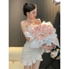 批发夏季纯欲一字肩抹胸<b class='q'>连衣裙</b>女小个子荷叶边不规则修身<b class='q'>打底裙</b>子