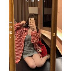 批发复古红色格子腊肠小狗<b class='q'>刺绣</b><b class='q'>衬衫</b>休闲慵懒宽松长袖<b class='q'>衬衣</b>新款学生上衣
