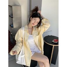 批发【棉质色织条】黄色韩系条纹衬衫女秋<b class='q'>甜美</b>设计感休闲宽松衬衣外套