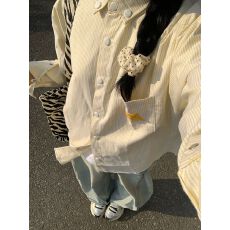 批发美式BF风条纹衬衫女装早秋季<b class='q'>外套</b>薄款<b class='q'>长袖</b>衬衣可外穿宽松休闲上衣