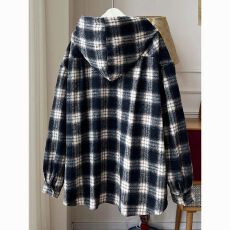 批发复古慵懒新款<b class='q'>长袖</b>格子磨毛连帽衬衫外套男女宽松叠穿情侣上衣