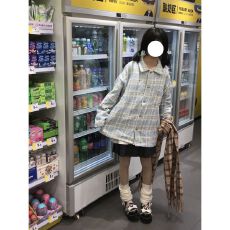 批发韩系翻领小香风格纹外套女秋冬新款小众设计感<b class='q'>休闲</b>夹克开衫