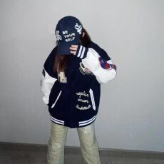 批发【夹棉加厚/薄款/原版做法】毛巾绣字母棒球服外套女<b class='q'>街头</b>情侣夹克