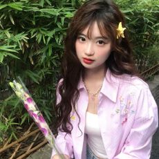 批发【棉质原版质量】粉色条纹<b class='q'>衬衫</b>花朵刺绣宽松休闲<b class='q'>衬衣</b>外套小众上衣