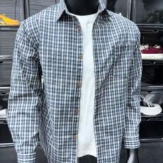 蓝色小格纹衬衫男女长袖高级感cleanfit内搭叠穿上衣美式格子衬衣