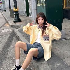 批发【原版棉质色织布 直播品质】民族风拼接条纹长袖衬衫女宽松外套
