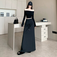 批发设计感翻边腰头系带半身裙女<b class='q'>秋</b>季高腰垂感显瘦休闲开叉包臀鱼尾裙