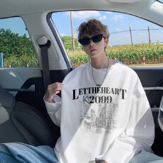 批发【重磅320克】美式长袖t恤男士秋季宽松大码卫衣内搭上衣男打底衫