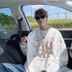 批发【重磅320克】美式长袖t恤男士秋季宽松大码卫衣内搭上衣男打底衫