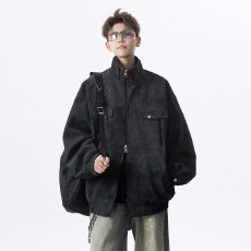 批发新款美式PU皮夹克男春秋加厚黑武士立领外套工装冲锋衣机车服上衣