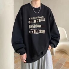 批发<b class='q'>港风</b>潮流美式复古慵懒风重磅圆领卫衣男秋冬宽松百搭加绒痞帅