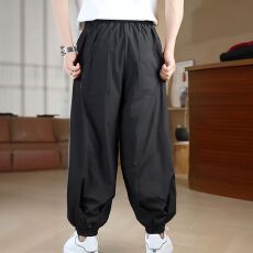 批发2-300斤冰丝裤子男夏薄款速干休闲裤中国风刺绣大码胖子宽松束脚