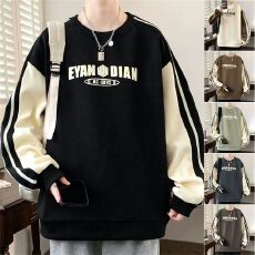 批发2-300斤新款休闲卫衣男潮流时尚百搭拼色<b class='q'>大码</b>圆领长袖<b class='q'>T</b><b class='q'>恤</b>穿搭上衣