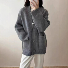 批发欧洲<b class='q'>专柜</b><b class='q'>正品</b>官网慵懒风秋冬新款针织开衫外套v领宽松毛衣外搭休
