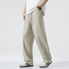 批发棉麻裤子男宽松直筒大码阔腿垂感长裤夏季薄款透气亚麻休闲裤